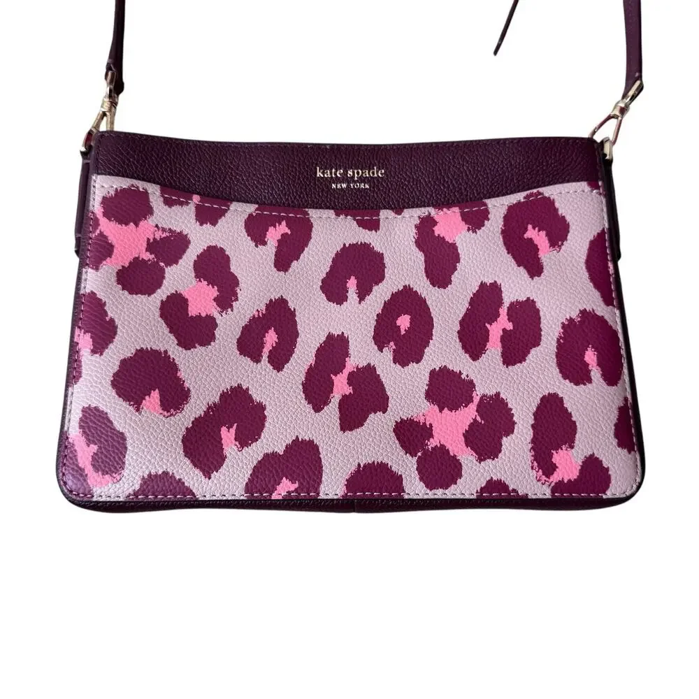 Kate Spade New York margaux leopard medium convertible crossbody bag Burgundy